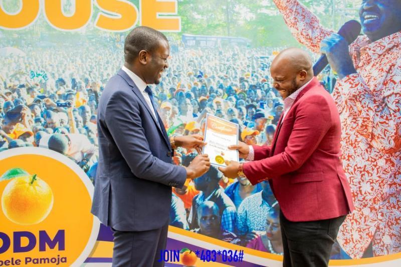 ODM SG Edwin Sifuna receiving Jalang'o to ODM Party. IMAGE/ FILE